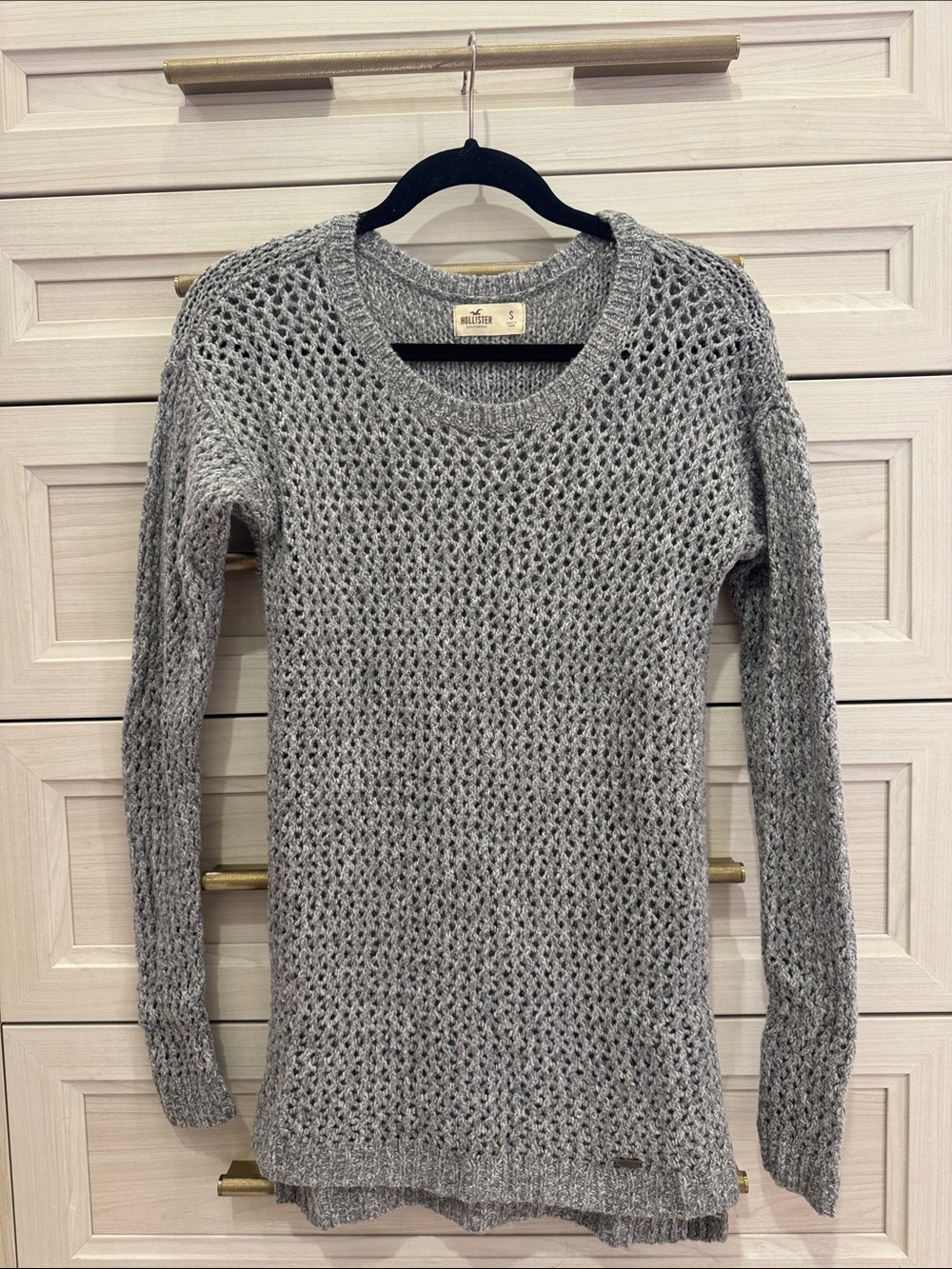 Hollister Light Gray Open-Weave Crewneck Sweater